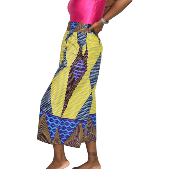 Grass Fields Ankara Wide Leg Crop Pants Yellow Gaucho African Print Small Medium - Picture 6 of 15
